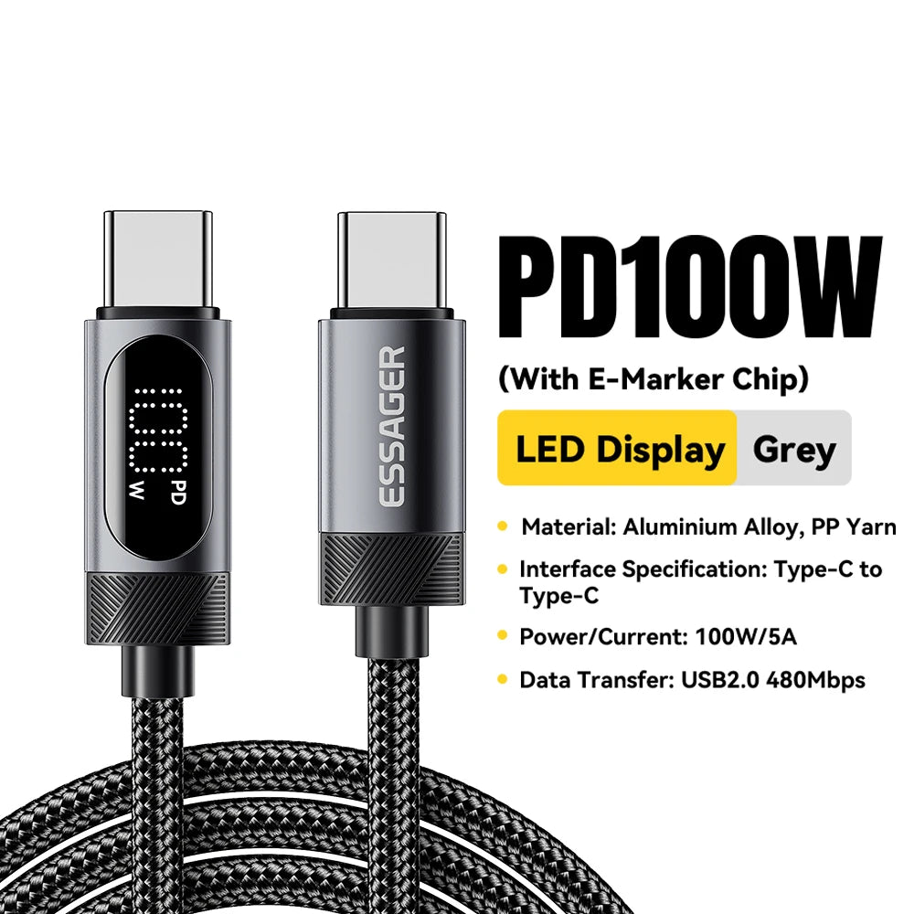 Essager USB-C Cable - 100W PD Fast Charging for iPhone 16/15, Xiaomi, Huawei, MacBook & iPad