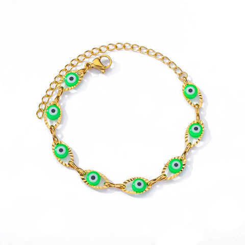 Stainless Steel Evil Eye Bracelet for Women - Enamel Blue Bead Bracelet for Summer Beach Style