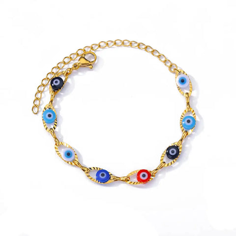 Stainless Steel Evil Eye Bracelet for Women - Enamel Blue Bead Bracelet for Summer Beach Style