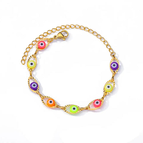 Stainless Steel Evil Eye Bracelet for Women - Enamel Blue Bead Bracelet for Summer Beach Style