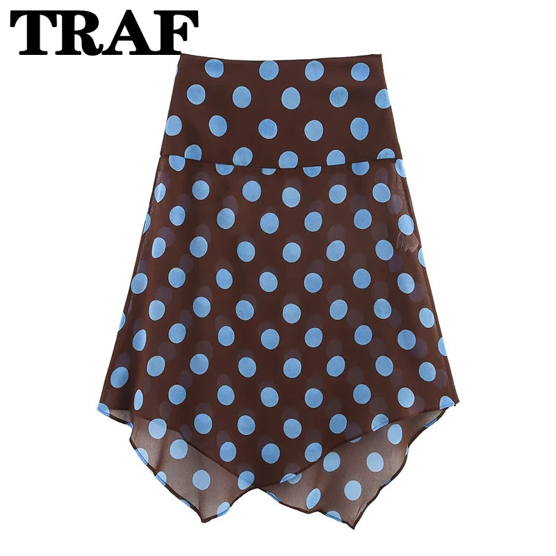 TRAF Polka Dot Printed Midi Skirts Two Piece Sets