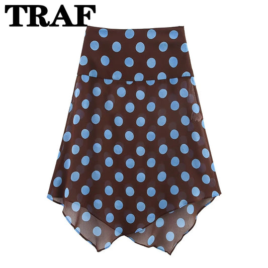 TRAF Polka Dot Printed Midi Skirts Two Piece Sets