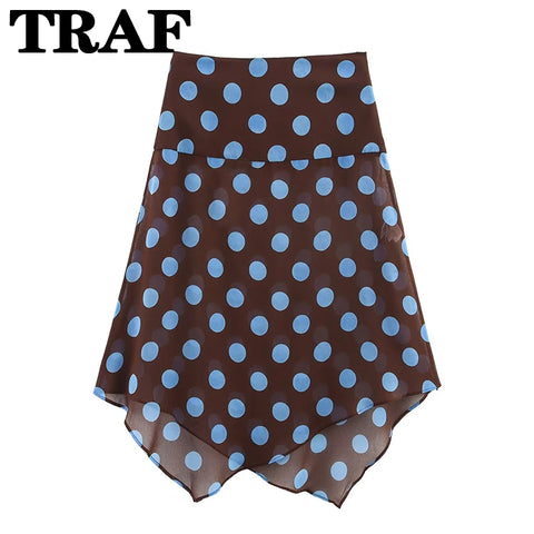 TRAF Polka Dot Printed Midi Skirts Two Piece Sets