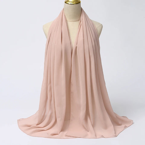 Elegant Muslim Chiffon Hijab Scarf - Lightweight Long Solid Color Head Wrap for Women
