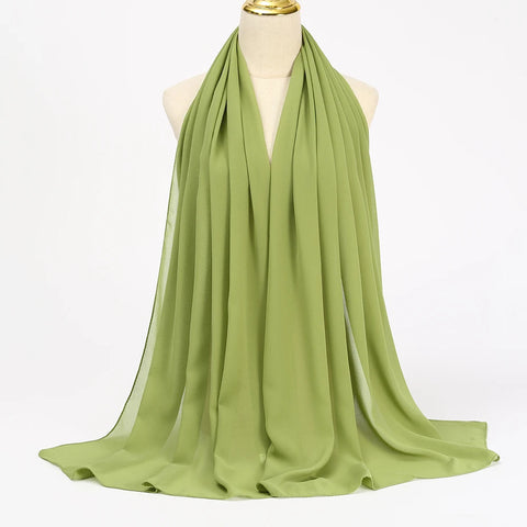 Elegant Muslim Chiffon Hijab Scarf - Lightweight Long Solid Color Head Wrap for Women