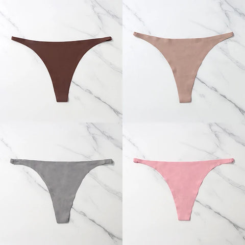 4 Pcs Lot Seamless Ice Silk Thong Panties for Women - Thin Waistband Tangas