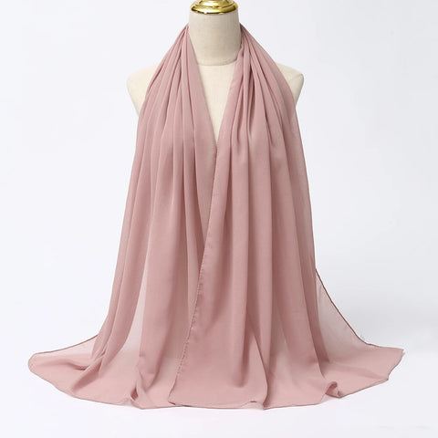 Elegant Muslim Chiffon Hijab Scarf - Lightweight Long Solid Color Head Wrap for Women