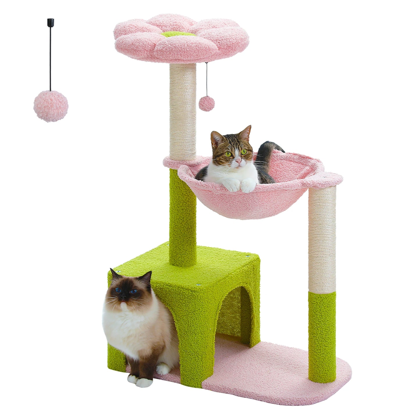 Flower Cat Tree with Large Metal Frame Hammock - Cute Cat Tower with Sisal Scratching Posts for Indoor Cats