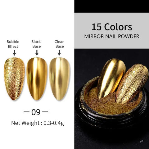 Super-Bright Metallic Nail Powder - Gold Silver Mirror Pigment