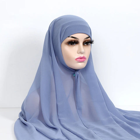 Women Muslim Chiffon Hijab with Cap Bonnet - Instant Scarf Headwrap