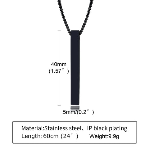 Waterproof Stainless Steel Rectangle Bar Pendant Necklace for Men and Women