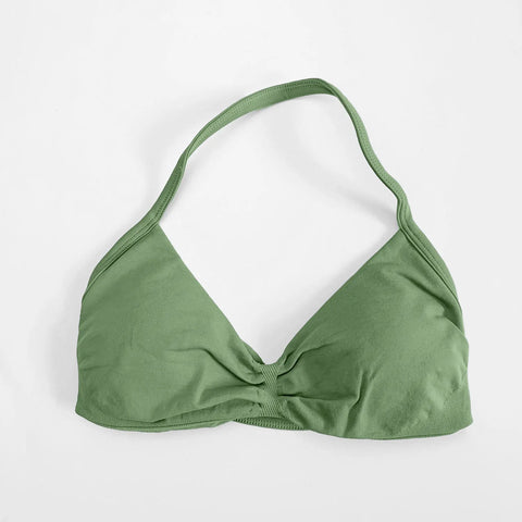 NCLAGEN Strappy Bra Gym Top for Women – High Support Seamless Halter Sports Bra with Pads
