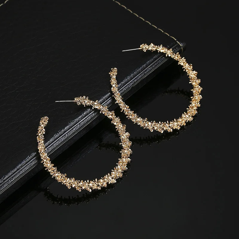 Fashion Hoop Earrings with Rhinestone - Big Circle Gold Color Loop Earrings for Women
