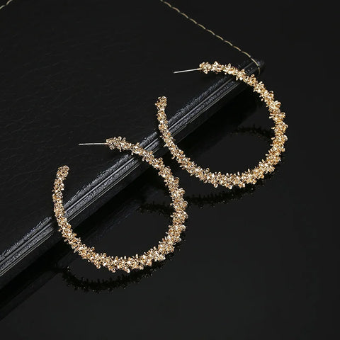 Fashion Hoop Earrings with Rhinestone - Big Circle Gold Color Loop Earrings for Women