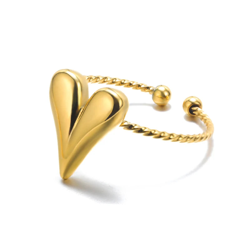 Minimalist Texture Stainless Steel Geometric Rings for Women - Gold Color Opening Couple Ring for Aesthetic Weddings and Christmas Jewelry