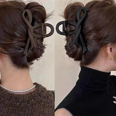 Vintage Ribbon Bow Hair Clips - 13CM Matte Hair Claws for Women