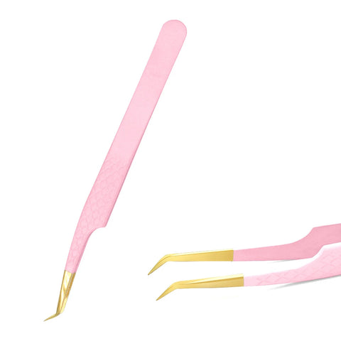 Pink Stainless Steel Eyelash Tweezers