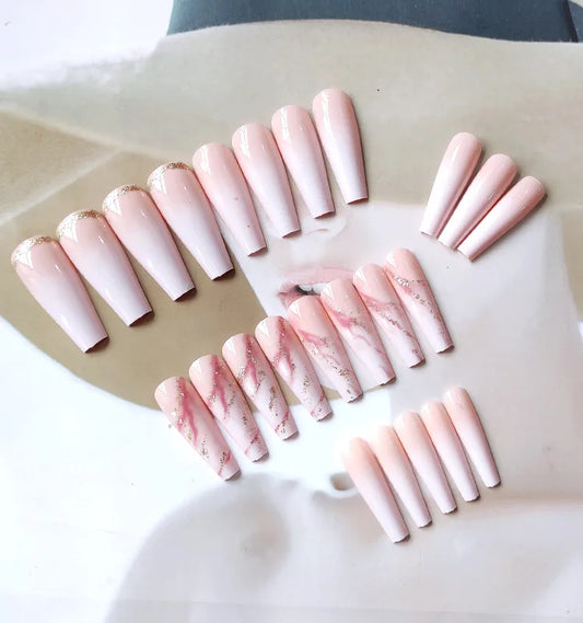 VITAGWX Long False Nails with Bling Diamond Decor