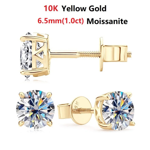 IOGOU 14K Gold Moissanite Stud Earrings – 6mm Screw Back Unisex Design