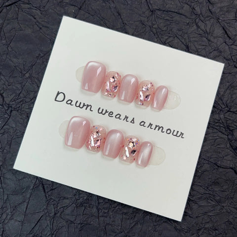 Handmade Press on Nails with Rhinestone Decor