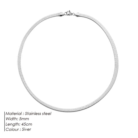 eManco Unisex Snake Chain Necklace - Silver Color Choker Stainless Steel Herringbone Chain for Women Jewelry Wholesale