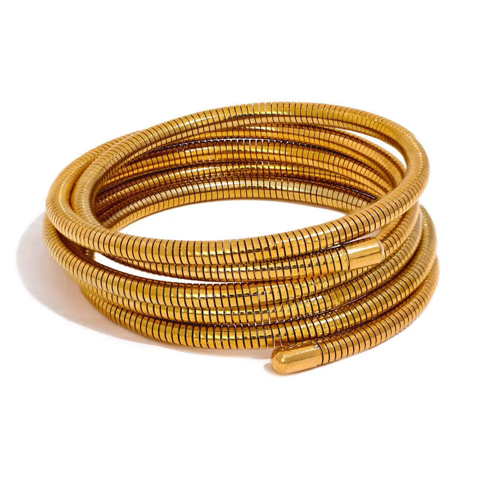 Yhpup Stainless Steel Stackable Multi-Layer Wrap Arm Bracelet - Unisex Waterproof Fashion Jewelry