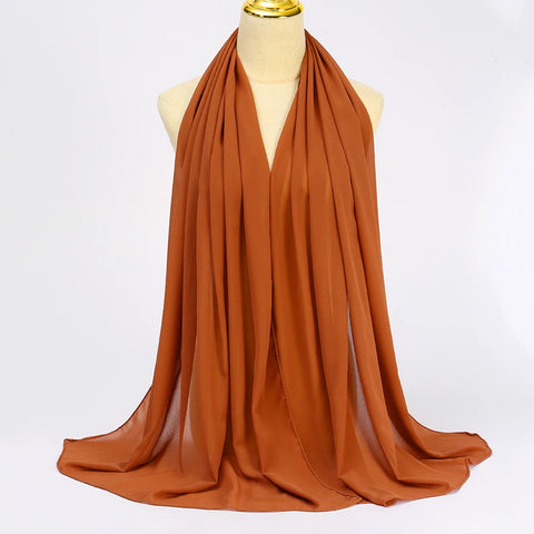Elegant Muslim Chiffon Hijab Scarf - Lightweight Long Solid Color Head Wrap for Women