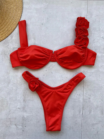 Para Praia 2025 Sexy badmode 3D bloemen geplooide bandeau bikiniset