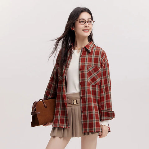 Semir Long Sleeve Shirt for Women - Vintage Checkered Oversize Top