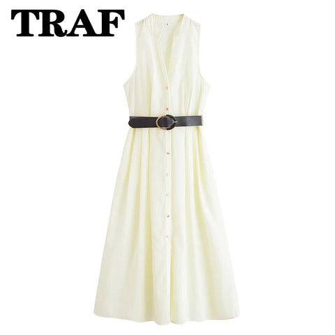 TRAF Fashion V-Neck Sleeveless Midi Dress for Women