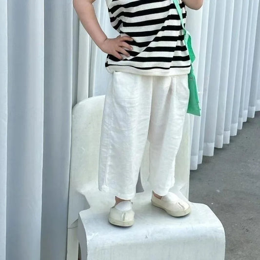 Cotton and Linen Cropped Trousers for Kids