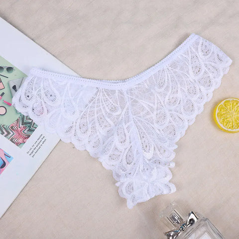 Women's Lace Panties - Elegant Solid Color Transparent Briefs for Women