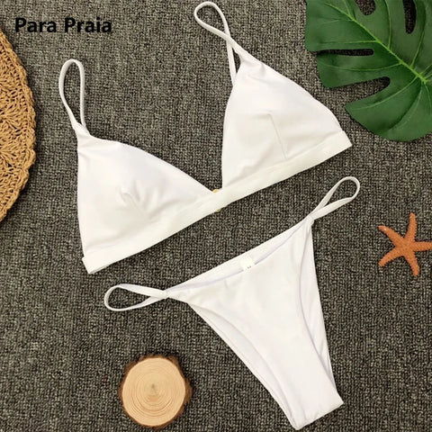 Para Praia Solid Bikini Set 2025 | Sexy Push Up Badmode voor Dames | Braziliaans Laag Taille Halter Tweedelig Badpak