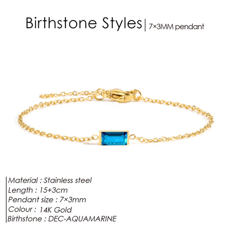 eManco Fashion Jewelry Stainless Steel 7*3MM Square Birthstone Bracelet with Sparkling Rhinestones