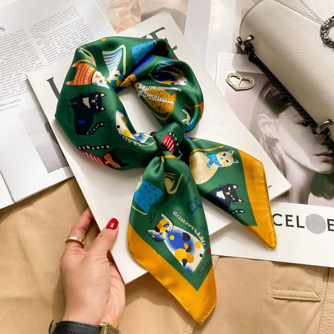 Luxury Animal Silk Satin Head Scarf for Women