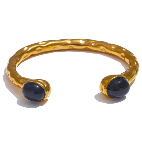 Yhpup 62mm High Quality Stainless Steel Multicolored Natural Stone Golden Cuff Open Bracelet Bangle - Water Resistant Jewelry
