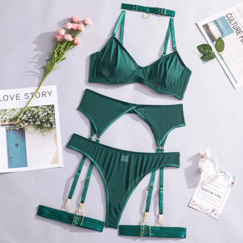 4-Piece Lace Bra Set Women Mesh Panty Underwear Set - 8 Colors Transparent Sexy Lingerie Set