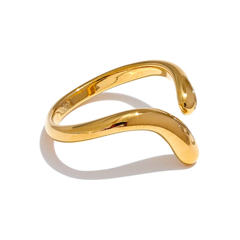 Yhpup Minimalist Stainless Steel Open Chic Adjustable Ring - 18K Golden Fashion Jewelry