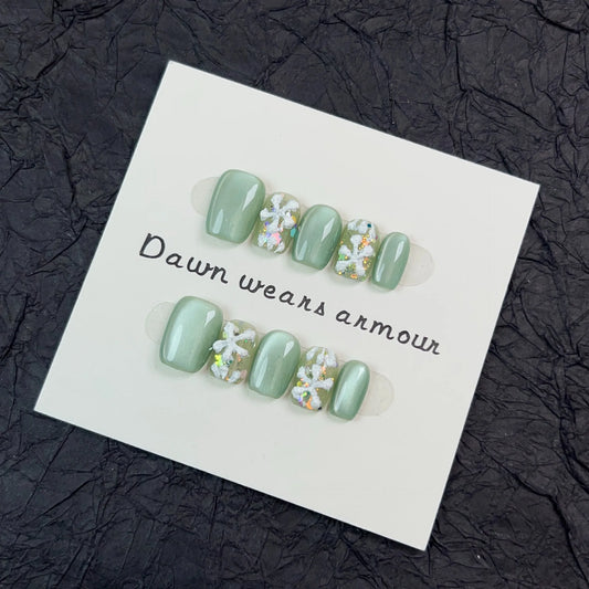 Handmade Press on Nails with Rhinestone Decor