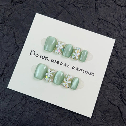 Handmade Press on Nails with Rhinestone Decor
