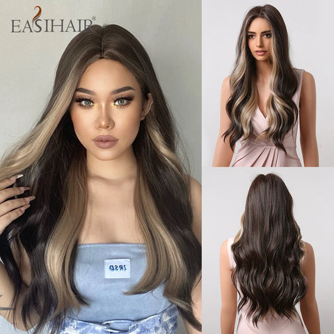 DropShipping EASIHAIR Long Blonde Ombre Synthetic Wigs for Women - Wavy High Density Cosplay Wig