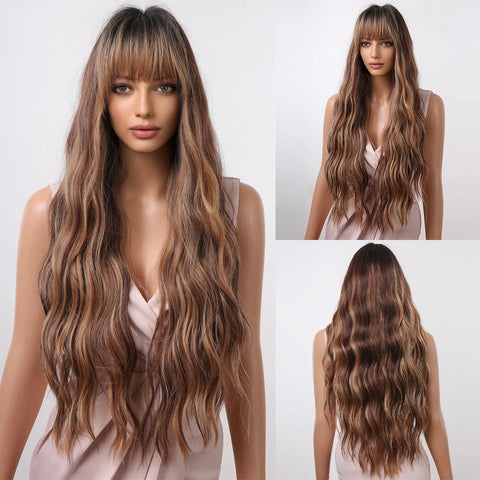 DropShipping EASIHAIR Long Blonde Ombre Synthetic Wigs for Women - Wavy High Density Cosplay Wig