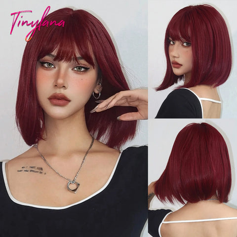 Light Brown Blonde Synthetic Wigs with Bangs - Short Bob for Daily Use, Cosplay, and Halloween | Heat Resistant