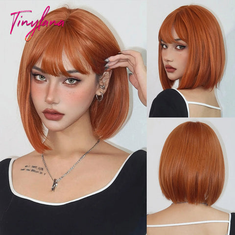 Light Brown Blonde Synthetic Wigs with Bangs - Short Bob for Daily Use, Cosplay, and Halloween | Heat Resistant