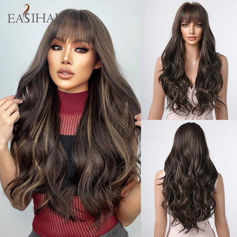 DropShipping EASIHAIR Long Blonde Ombre Synthetic Wigs for Women - Wavy High Density Cosplay Wig