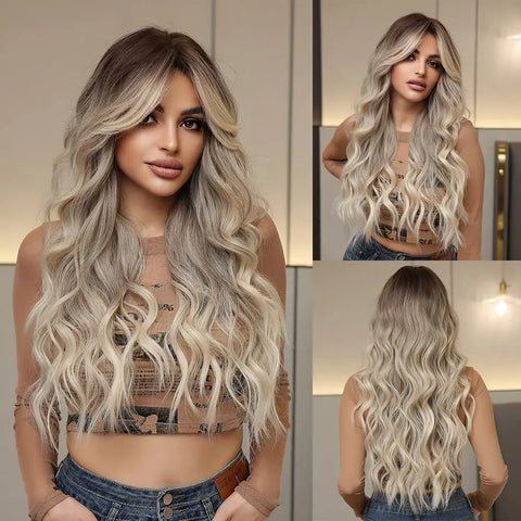 Light Green Long Wavy Synthetic Wig with Bangs - Blackish Green Cosplay Wig for Women, Ideal for Halloween