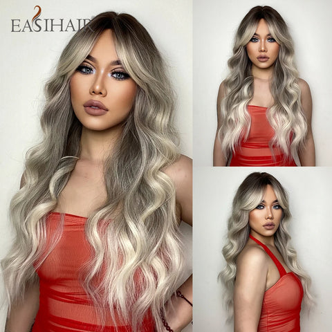 DropShipping EASIHAIR Long Blonde Ombre Synthetic Wigs for Women - Wavy High Density Cosplay Wig