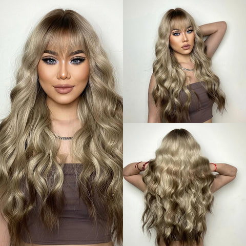 DropShipping EASIHAIR Long Blonde Ombre Synthetic Wigs for Women - Wavy High Density Cosplay Wig