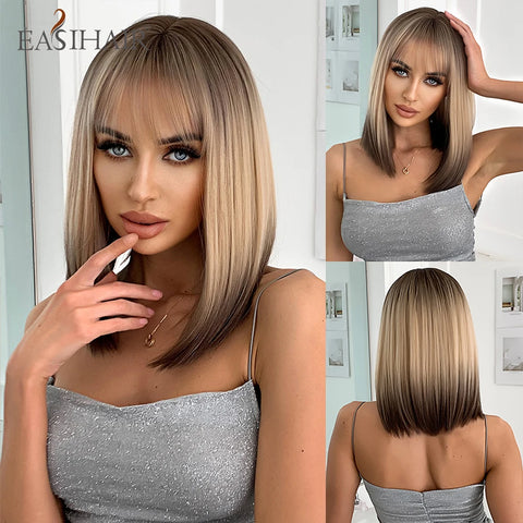 DropShipping EASIHAIR Long Blonde Ombre Synthetic Wigs for Women - Wavy High Density Cosplay Wig