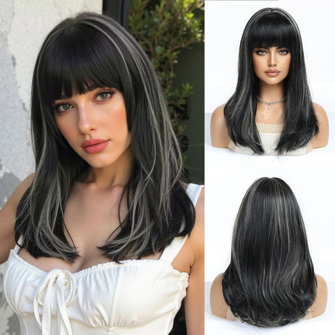 EASIHAIR Long Blonde Synthetic Wigs for Women - Straight Layered Natural Hair Wigs With Bangs